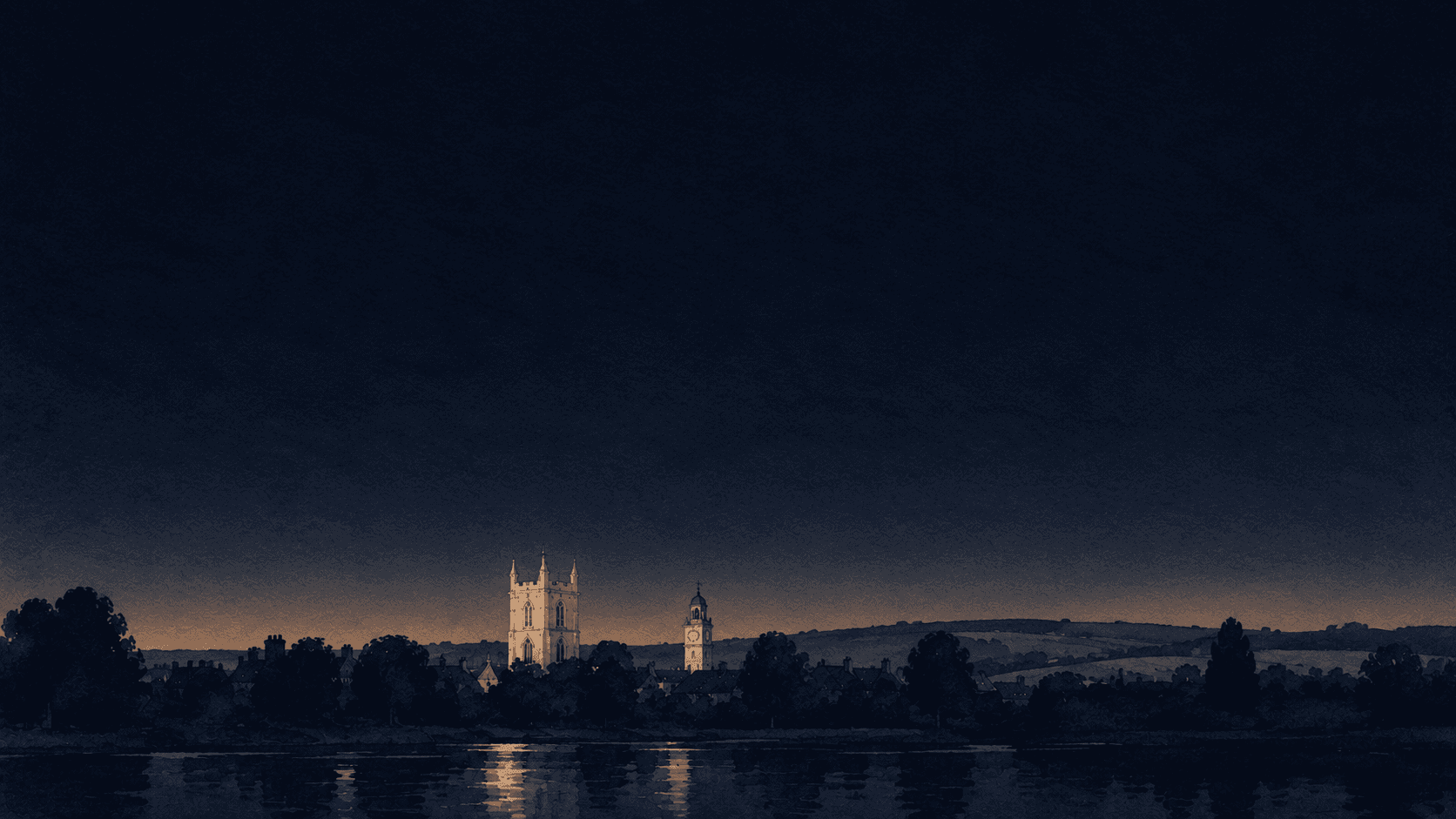 A painting of Dorchester at dusk